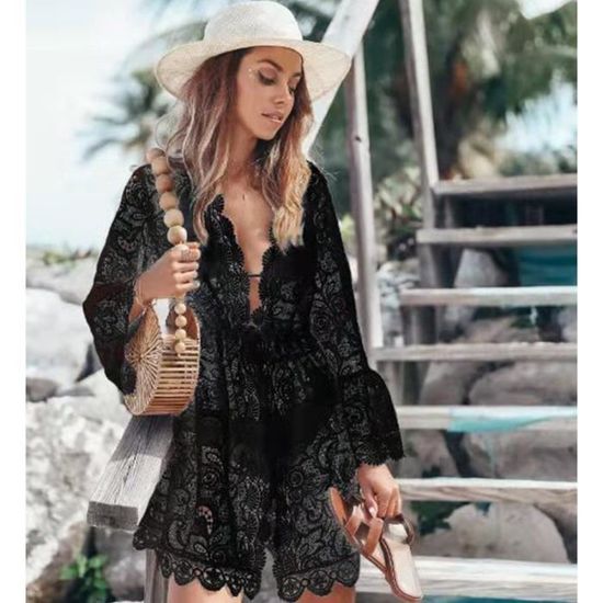 Paréo / Sarong - Jupe enveloppante / tenue de plage - Noir / blanc