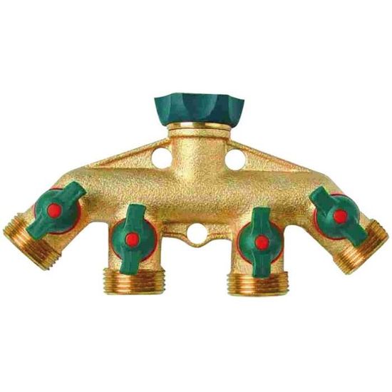 Ribiland 03979 Rampe De Nez De Robinet 4 Sorties - Arrosage Multiple Pour Robinet 3/4" Gris/Vert
