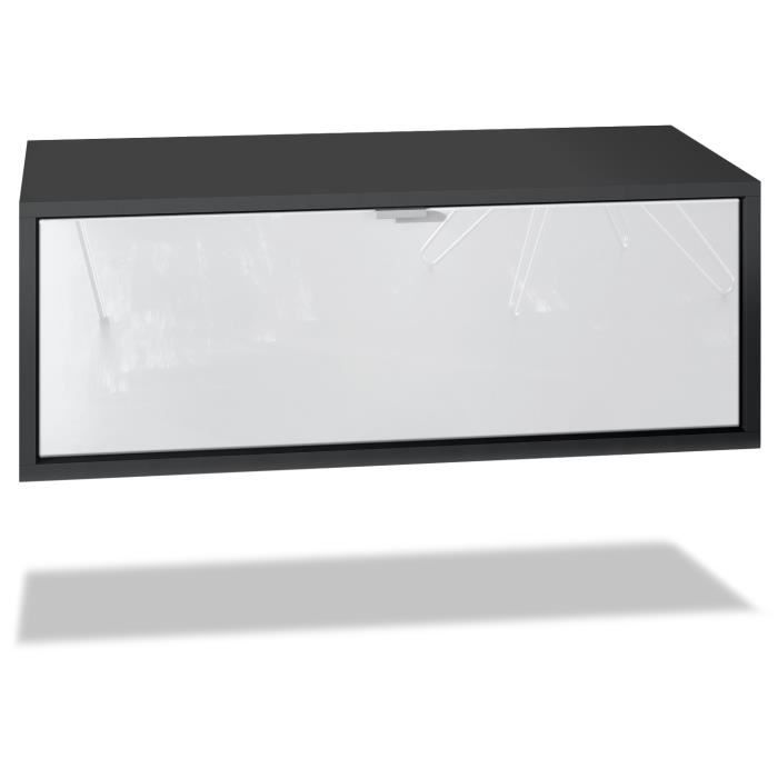 Vladon Meuble TV Lana 80 armoire murale lowboard 80 x 29 x 37 cm caisson en noir mat façades en Blanc haute brillance