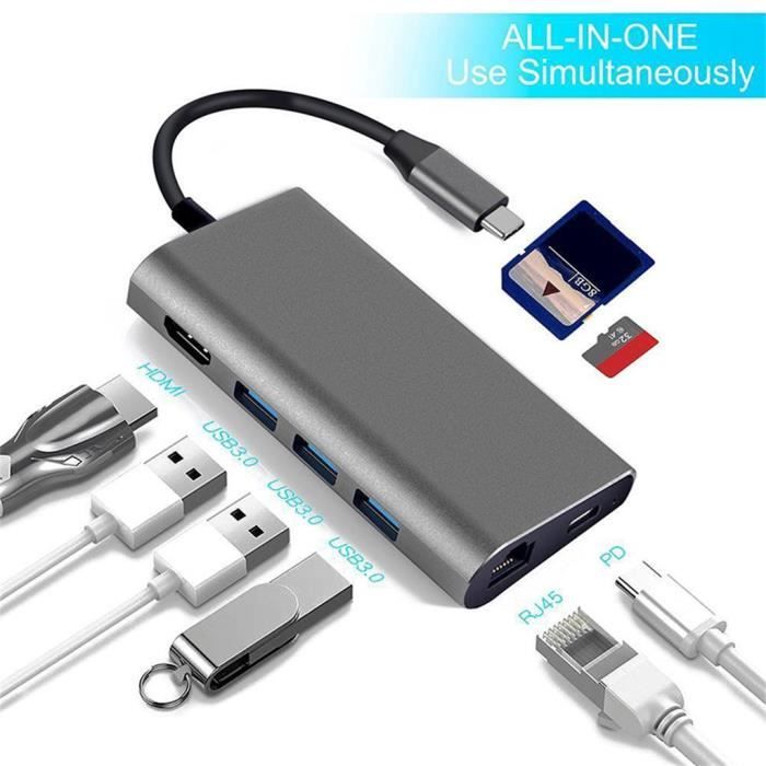 Type C-Hub 8-en-1 Adaptateur USB C à HDMI avec Ethernet MicroSD - carte SD Lire_A10239