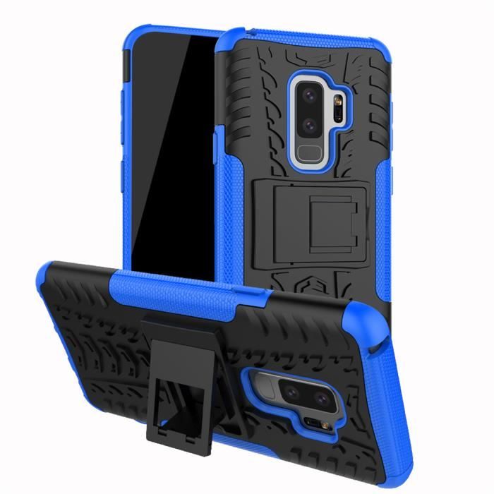 Coque Samsung S9 Plus, Etui Double Couche Pare Chocs Antichoc TPU Silicone Housse avec Fonction de Support Amélioré - Bleu