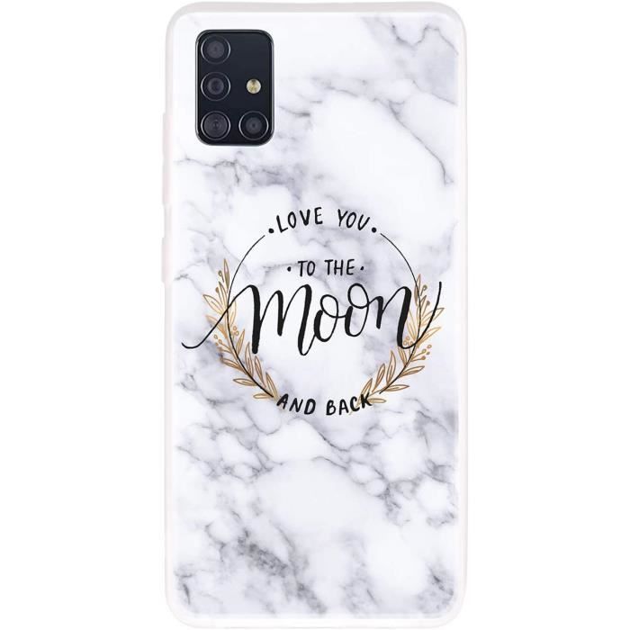 Coque Samsung Galaxy A51 4G 2019 Silicone Motif Drôle Marbre Phrase Antichoc TPU Étui Anti Choc Bumper Kawaii Mat Case CoverNQ