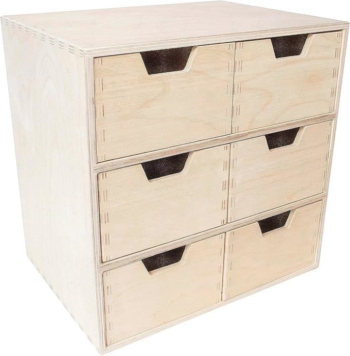 Creative Deco Mini Commode en Bois - 6 Tiroirs - 28,5x20x28,5cm - Boite Ranger de Bijoux, Produits de Beauté, Accessoires de Bureau