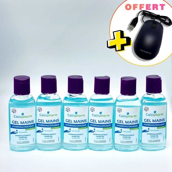 Gel Hydroalcoolique 100ml (Pack de 6 flacons ), Lotion désinfectante by Callipharm,!!!OFFER + une souris filaire par commande!!!