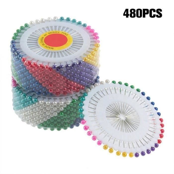 Lot de 480 épingles de couture à tête ronde effet perle Colorées