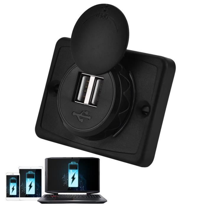 YOSOO Chargeur USB pour voiture, voiture double ABS noir port USB prise chargeur prise 12V LED étanche En Stock