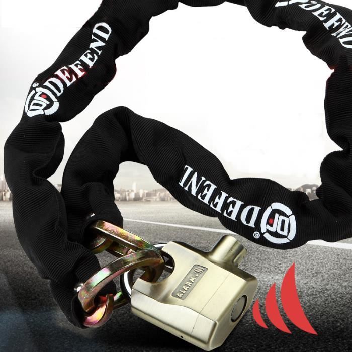 Antivol-Bloque Roue Chaîne cadenas Chaîne Antivol moto 1.2m + Alarme Cadenas -Résistance à la pression 16t