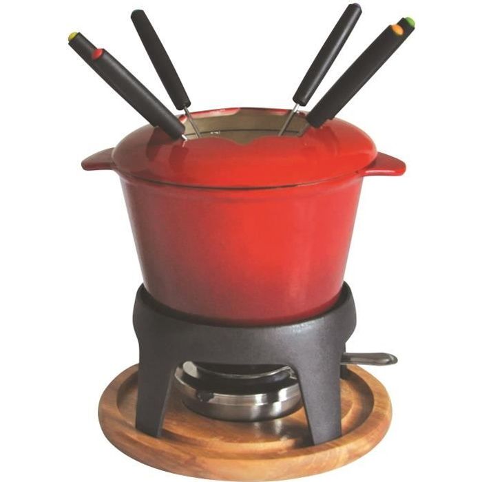 BAUMALU Service à fondue fonte émaillée - Rouge
