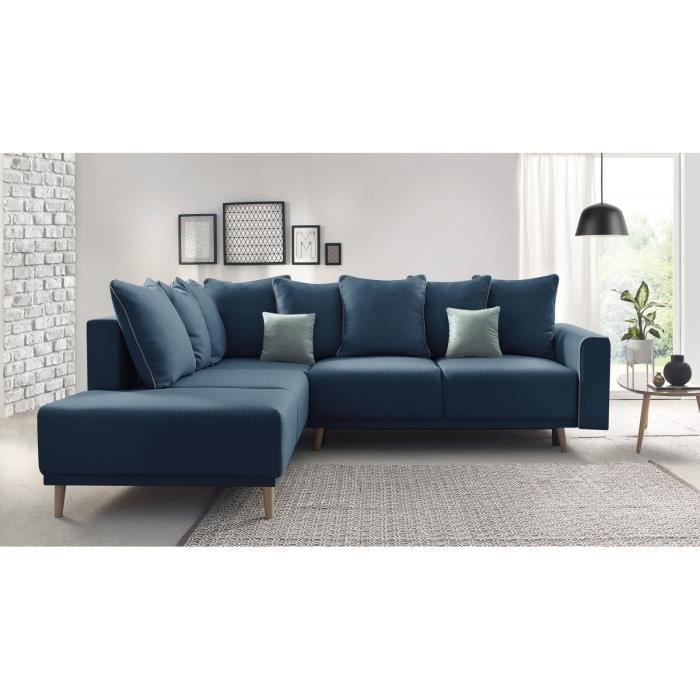 Canapé d'angle Bleu Tissu Scandinave Confort Promotion