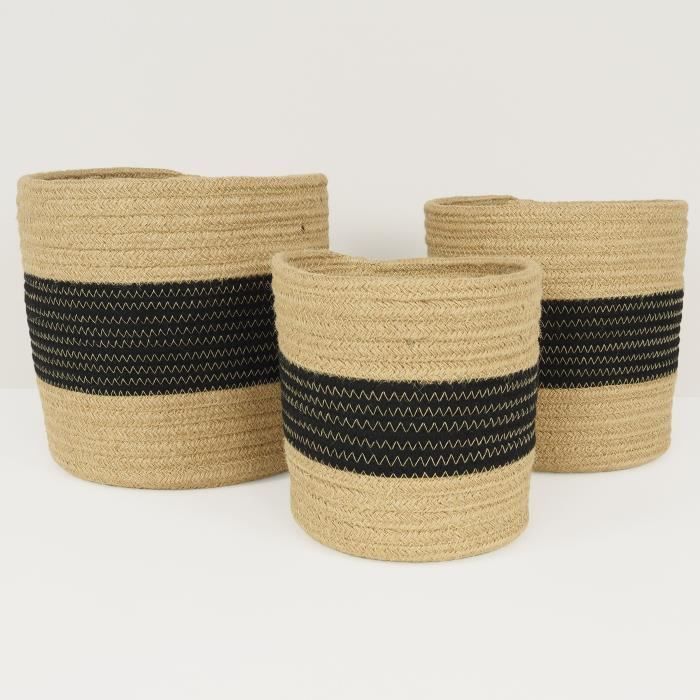 Lot de 3 Cache-Pots Plantes D.17/21/23cm - Décoration Intérieur Maison Bureau - Pot Fleur / Panier Rangement tissé en Coton - CHOI