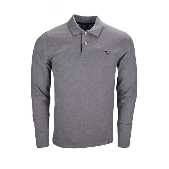 Polo manches longues Gant gris pour homme - Couleur: Gris - Taille: XL