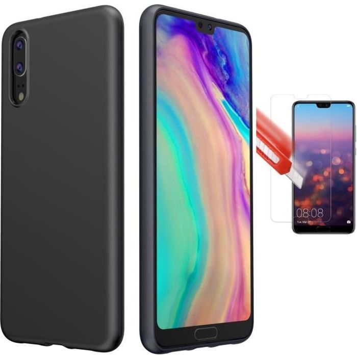 coque P20 + vitre en verre trempé housse etui silicone huawei