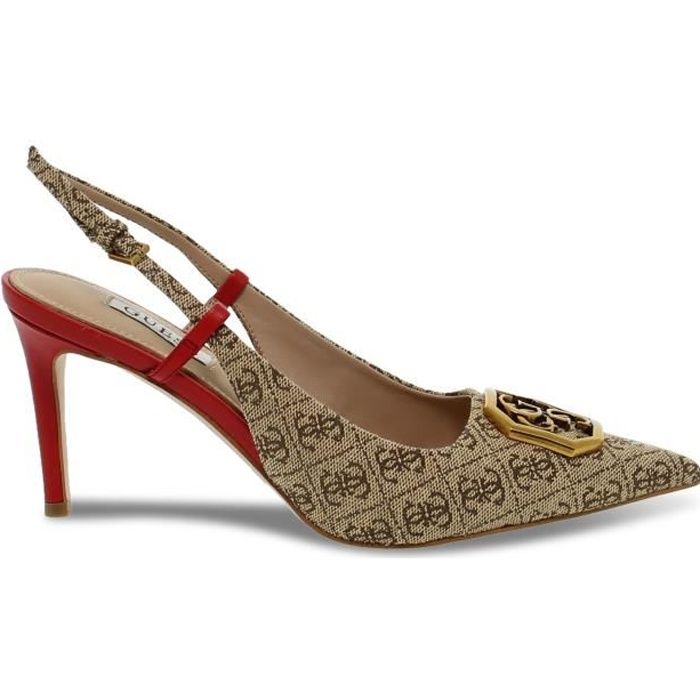 ESCARPIN GUESS ALENY2 BR en tissu cuir beige rouge Femme