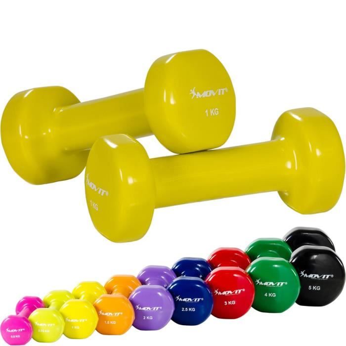 MOVIT Set de 2 haltères en vinyle jaune 2 kg ( 2x 1 kg)