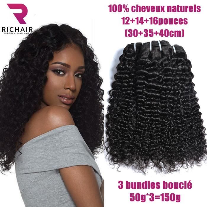 3 tissage bresilien boucle 7A cheveux naturel humain curly extension de cheveux 12+14+16pouces curly 50g/p RICHAIR