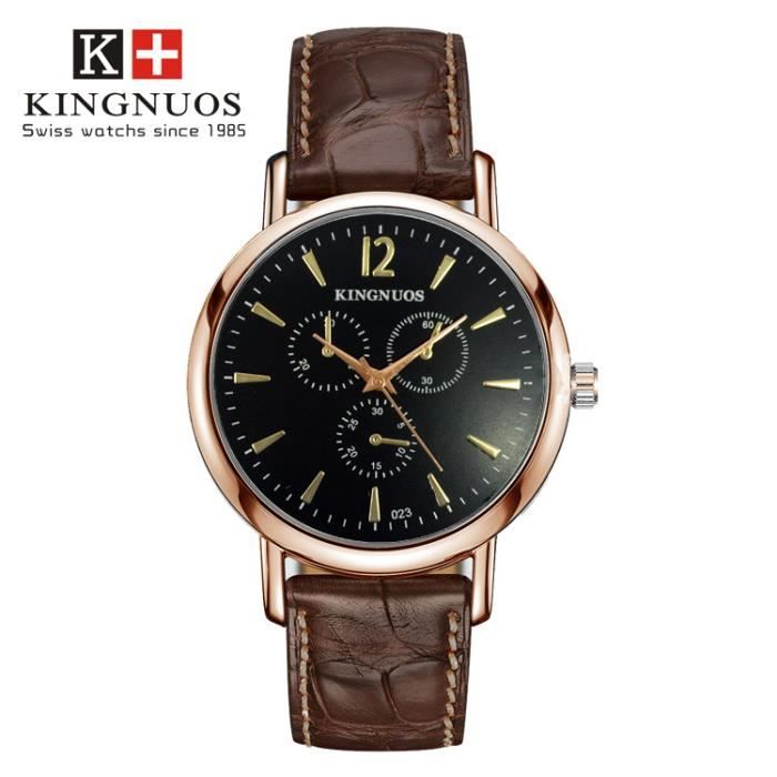RMEGA Montre Homme Luxe, Montre Bracelet Homme Affaires Quartz , Etanche ,Cuir ,Marron Bande Cuir , Cadran Noir