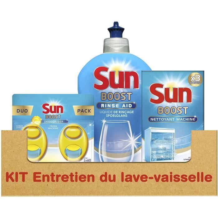 SUN Kit d'entretien pour lave-vaisselle avec désodorisant liquide Rinçage et Nettoyant Machine - 600 g - 0,600 kg