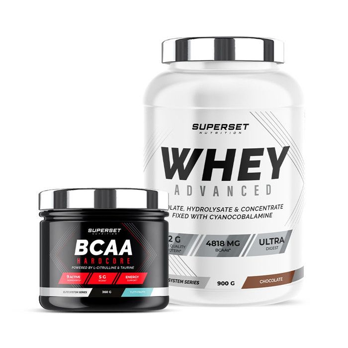 Programme Galbe Musculaire - 100% Whey Proteine Advanced 900g Chocolat - BCAA Hardcore Tutti Frutti