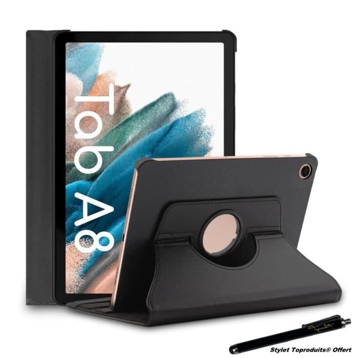 Etui Noir pour Samsung Galaxy Tab A8 10.5 2021 X205- X200 avec Support Rotatif 360° avec Stylet Toproduits®
