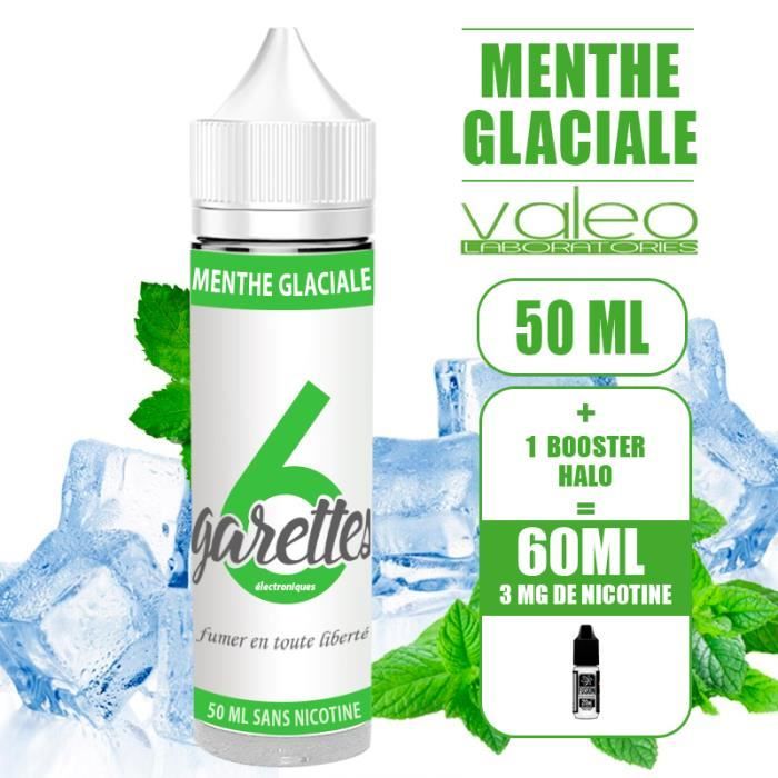 E-LIQUIDE MENTHE GLACIALE 60ML EN 3MG (50ML EN 0MG DE NICOTINE + 1 BOOSTER DE NICOTINE 10ML -HALO-)