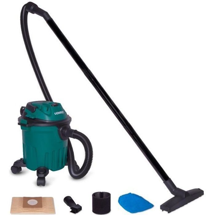 Aspirateur à sec et humide 1000W - Réservoir de 12L et câble d’alimentation de 5m – Buses, filtres et sac d’aspirateur inclus