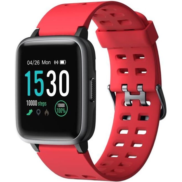 YAMAY Montre Connectée Bluetooth Femmes Sport Montre Intelligente Etanche Tracker d'Activité Sommeil Cardio pour Android iOS Rouge
