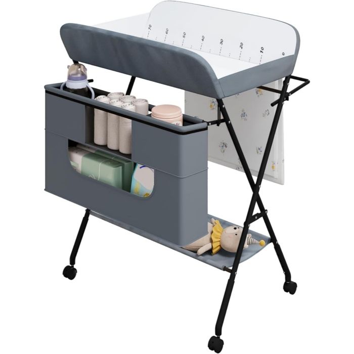 WOLTU Table à Langer Pliable et Portable avec roulettes et Panier Hauteur Réglable Cadre Métallique Tissu Oxford Gris WOLTU Table à Langer Pliable et Portable avec roulettes et Panier Hauteur Réglable Cadre Métallique Tissu Oxford Gris