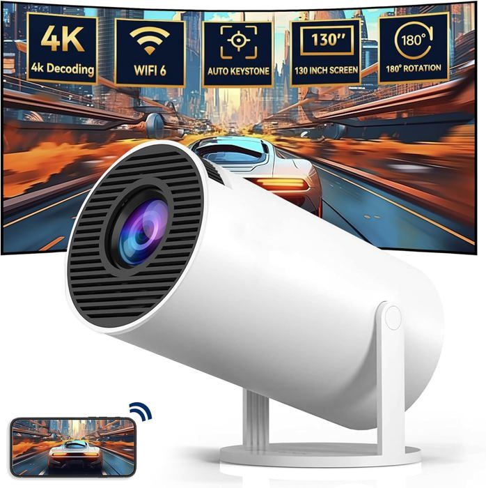 Vidéoprojecteur Portable Mini 4K Android 11 - WiFi 5G, Bluetooth 5.4, Correction Automatique, Écran Jusqu'à 130 Pouces - 4