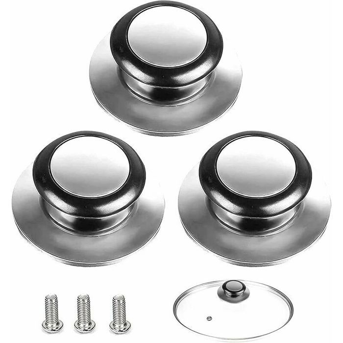 Boutons de couvercle 3 pièces pour poignées de casseroles en verre et en acier inoxydable idéaux pour vos ustensiles de cuisine.