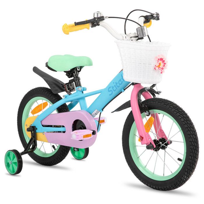 STITCH Vélo pour enfants de 18 pouces pour filles et garçons, 5-7 ans, vélo  pour filles avec panier et roues d'entraînement-Bleu