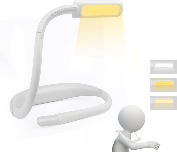 Lampe de Lecture de Cou Rechargeable Luminosité Réglable3 couleurs Bras Flexiblepour la Le Tricot la Réparation Blanc