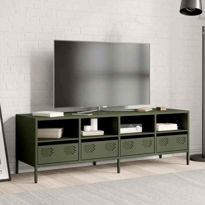 Meuble TV/Hi-Fi - mango - vert olive - 135x39x435 cm - acier laminé à froid M554