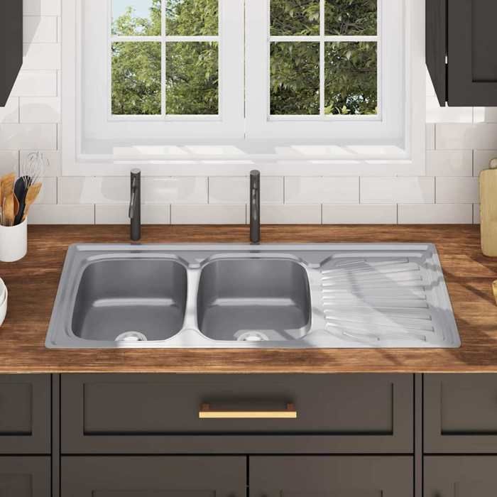 Bon plan Évier double de cuisine JILI HOT Lavabo Installation de Cuisine avec crépine et piège Acier inoxydable - vue 1