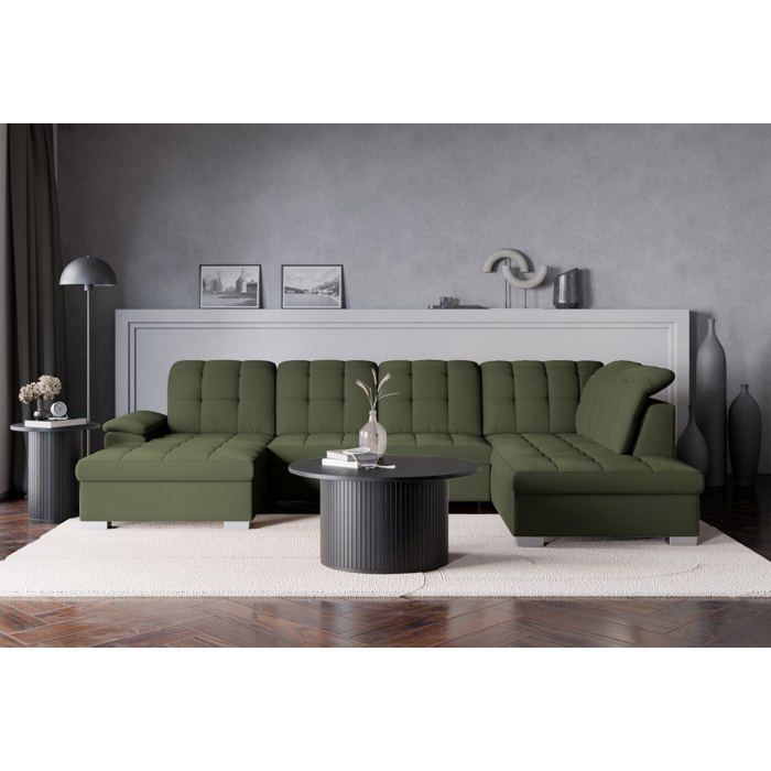 Canapé dangle U convertible – JAMAAL–vert olive tressé– côté gauche Canapé dangle U convertible – JAMAAL–vert olive tressé– côté gauche