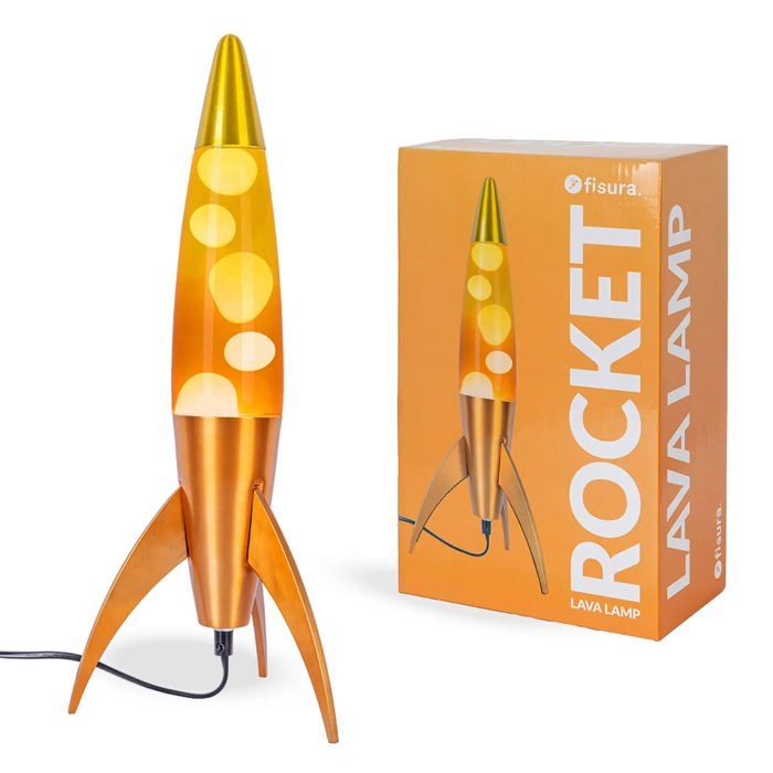 Lampe à lave - Fisura - Lampe à lave orange dégradée rocket. Bouteille dégradé et lave blanc. Ampoule de rechange. 20 x 20 x 45