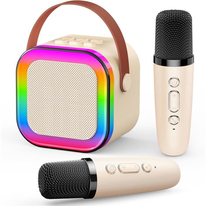 Karaoké enfant - 2 micros sans fil - Bluetooth 5.3 - Lumières disco - Rechargeable USB