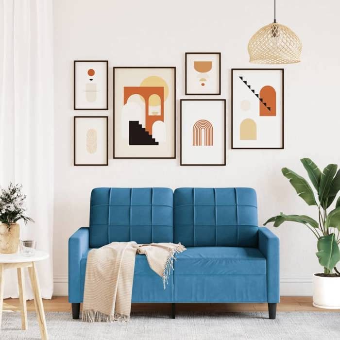 Clarence* Canapé à 2 places/positions - Loveseat/Sofa - 100 % polyester - Bleu 120 cm Velours EU155111