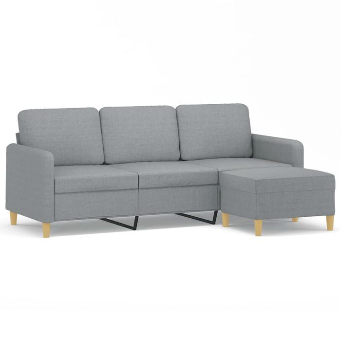 LMT - TOP@Canapé à 3 places - Design accrocheur - Sofa 2/3 personnes Classique - avec repose-pieds Gris clair 180 cm Tissu CC87343