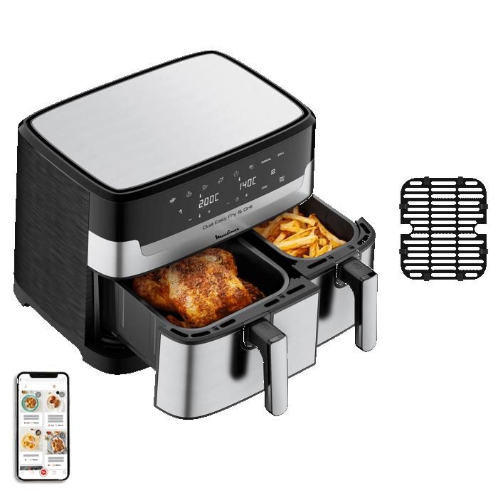 RECONDITIONNÉ Moulinex Dual Easy Fry & Grill Inox air fryer & gril 2 tiroirs EZ905D20R - Moulinex