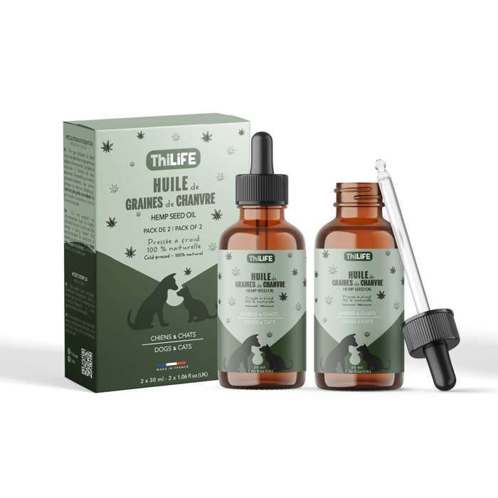 Meilleurs prix pour Thilife – Pack 2 Huiles de Graines de Chanvre Naturel pour Chiens & Chats – Bien-être – 2 x 30 ml