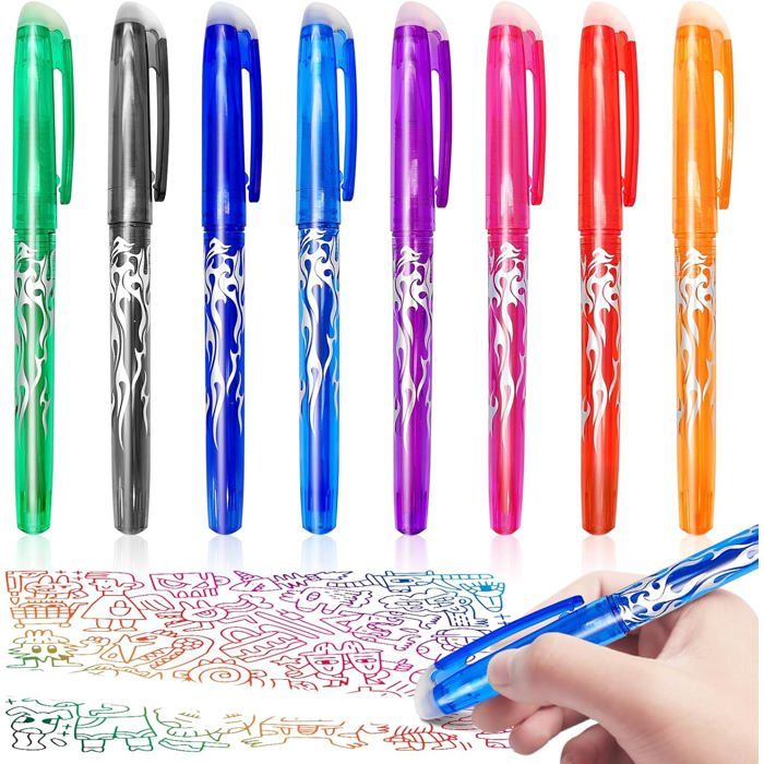 HIEPRS 8 Couleurs Stylos Effaçables, 0,5 Stylos à Bille Effaçables
