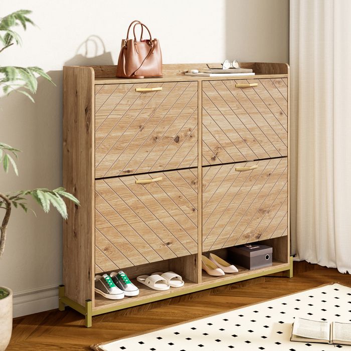 Meuble a chaussures 108x24x100 cm avec 4 portes Armoire à chaussures avec espace de rangement Meuble entree en aspect bois