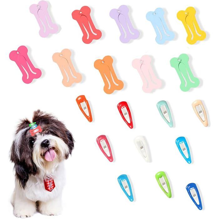 HAOPYOU Lot de 20 pinces à cheveux pour chien - Accessoires pour poils de chien - Multicolore - Petit os - Petite goutte NOEUDS