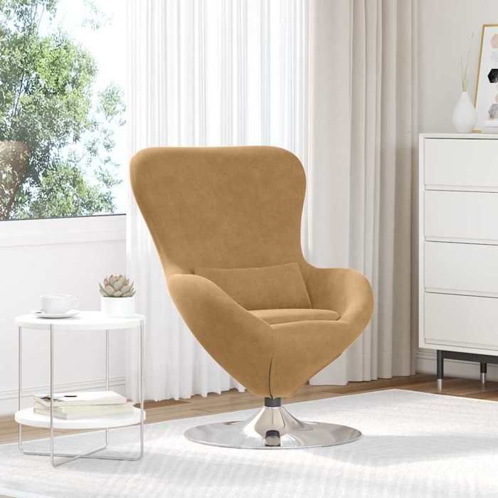 Fauteuil œuf en velours - vidaXL - Marron - 63x73x90 cm - Base pivotante 360° - Accoudoirs confortables - Design moderne