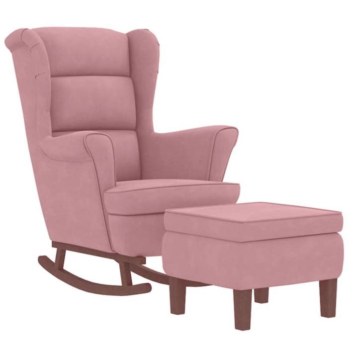 Fauteuil à bascule en velours - vidaXL - Rose - 78x93x97 cm - Bois massif - Accoudoirs confortables - Tabouret inclus