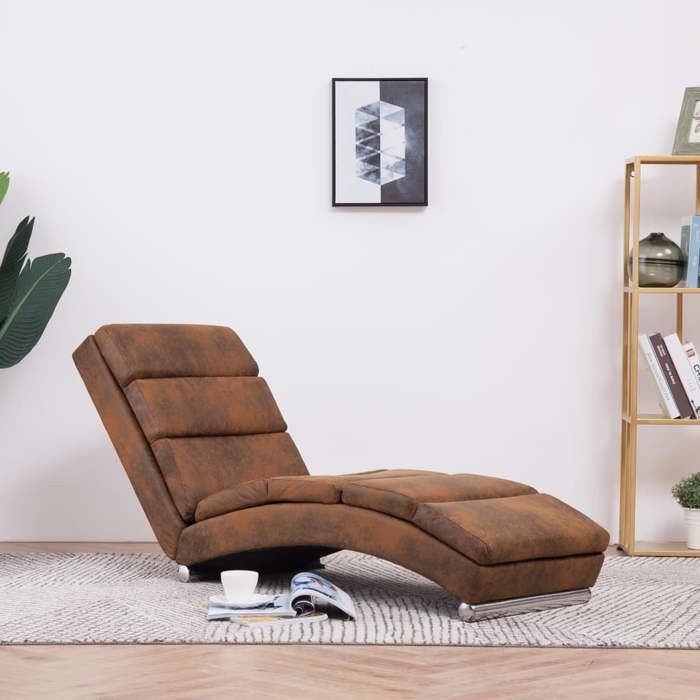 Promo 2026 Chaise longue 155x51x71 cm - Transat de salon Marron Similicuir daim 2136
