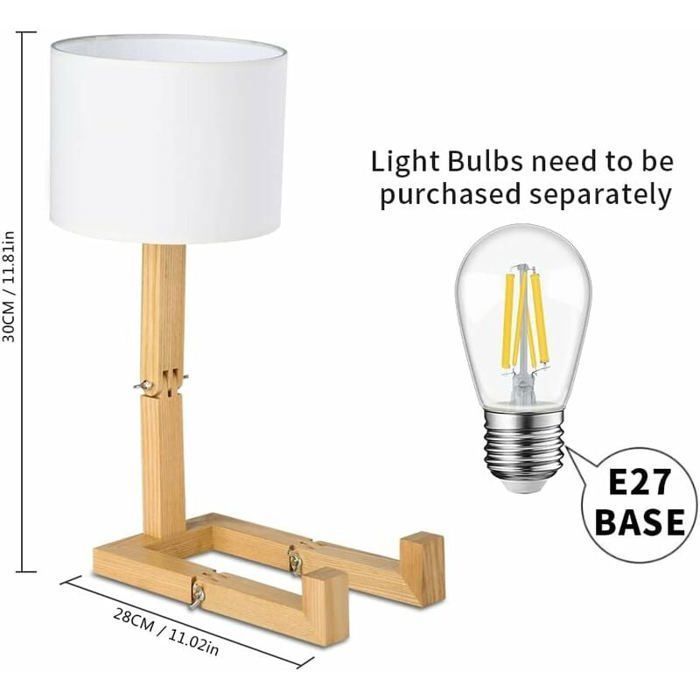 Lampe de bureau créative - MICH - Réglable - Bois massif - 30x22x18 cm - Blanc - Culot E27 - 40 Watts
