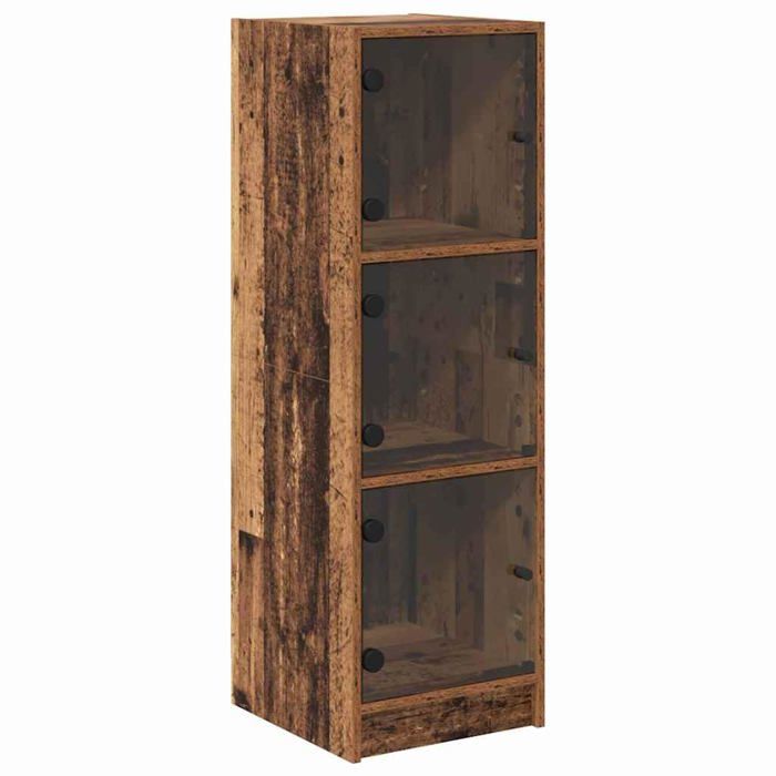 Buffet haut rustique - vidaXL - Bois ancien - 35x37x109 cm - 3 portes - Portes en verre - Bois dingénierie