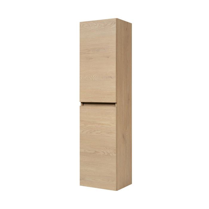 Meuble de salle de bain - Colonne 35 x 25 x 136 cm - Chêne clair - 2 portes 4 étagères - Stratifié 16 mm