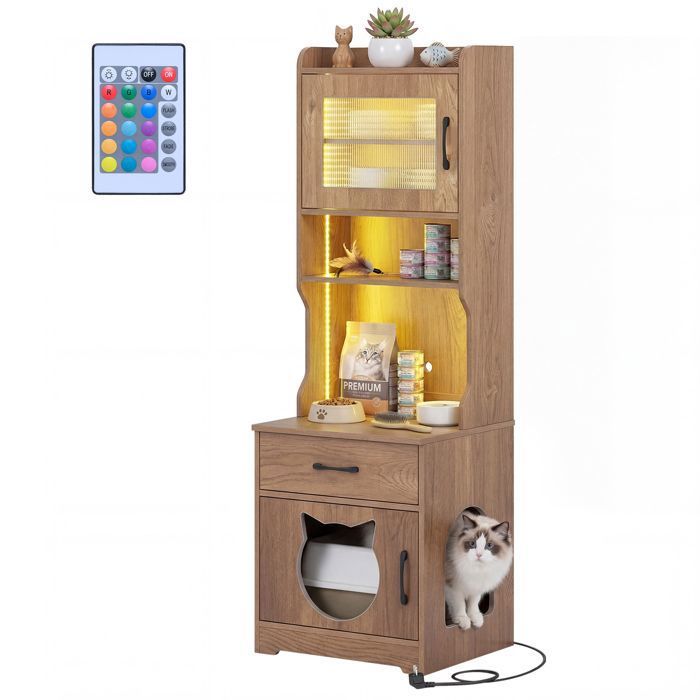 2 en 1 Bac à Litière pour Chat COSTWAY avec LED Ajustable Station de Charge Tiroir Portes Entrée Latérale Télécommande Naturel 2 en 1 Bac à Litière pour Chat COSTWAY avec LED Ajustable Station de Charge Tiroir Portes Entrée Latérale Télécommande Naturel